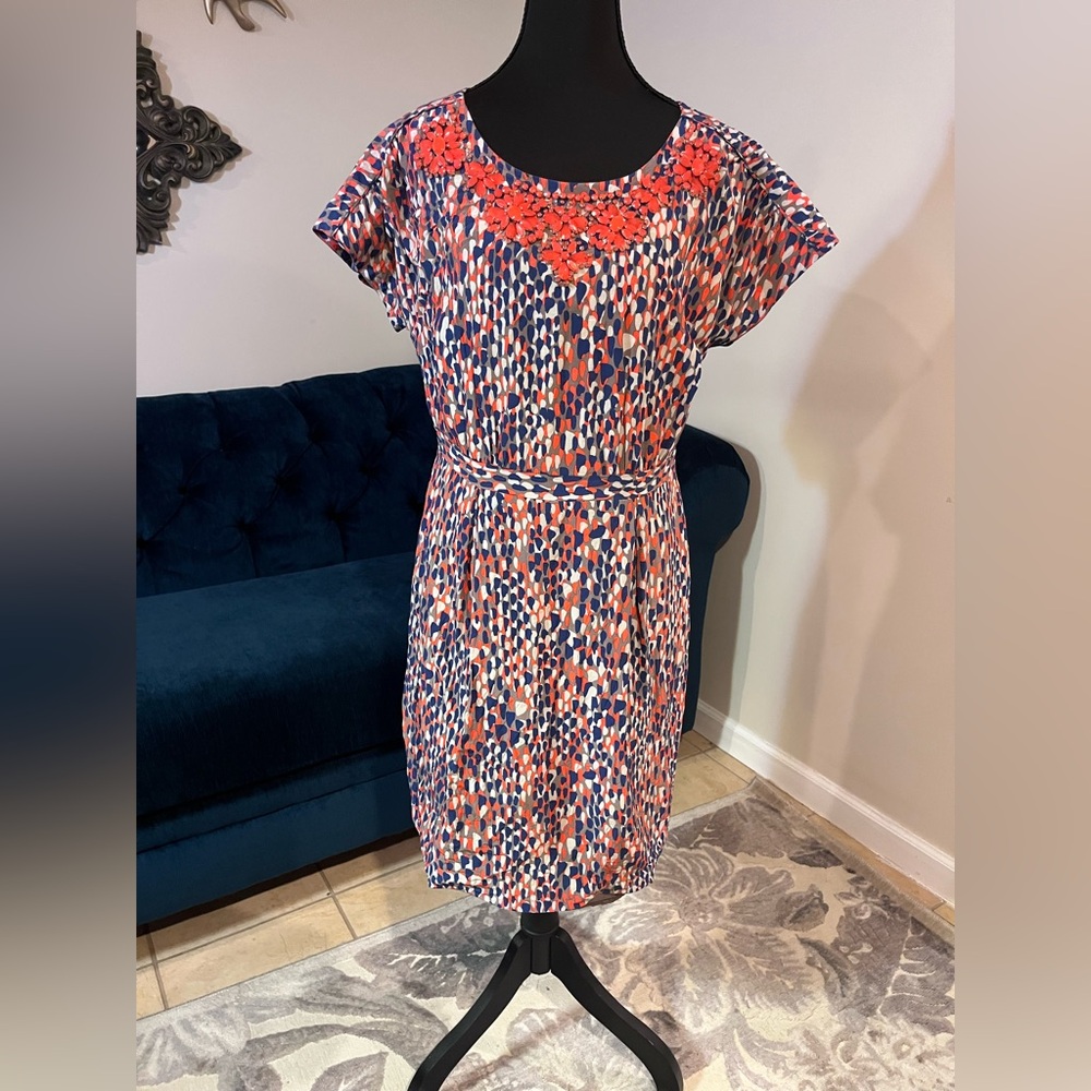 Boden Gem Jewel Embellished Lined Pleated Printed Dress.
